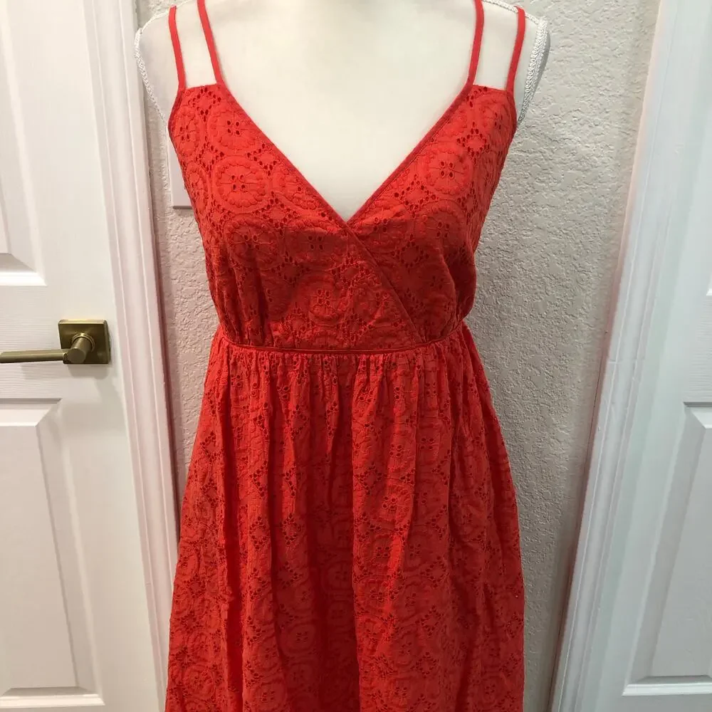 J.Crew Double Strap Orange Coral Eyelet Dress